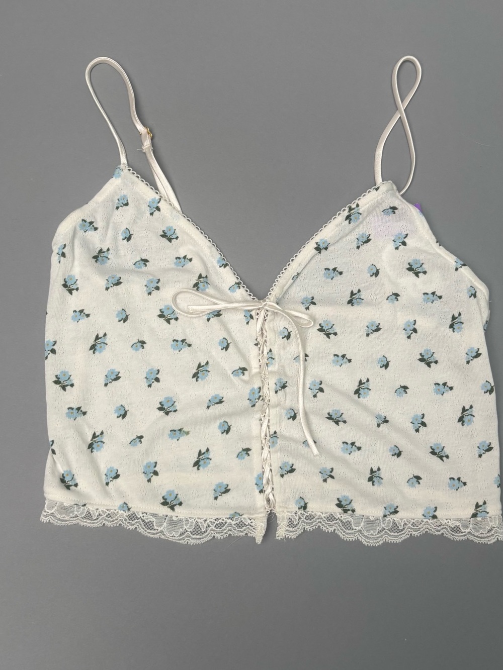 Victoria's Secret Blue Floral Print knit wear set w/coquette lace up cami - Picture 2 of 5